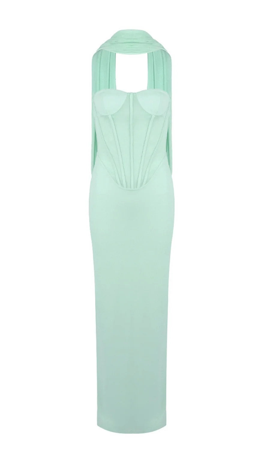Ramire Strapless  Mesh Scarf Corset Maxi Dress