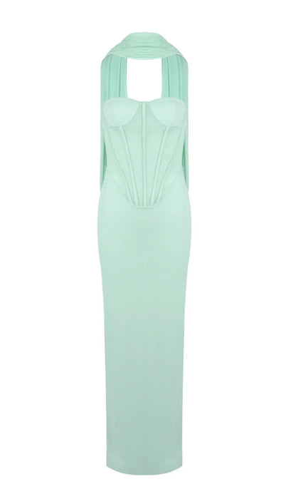 Ramire Strapless  Mesh Scarf Corset Maxi Dress
