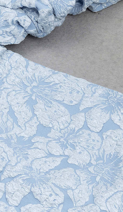 Jacquard PUFF SLEEVE MIDI DRESS IN SKY blue