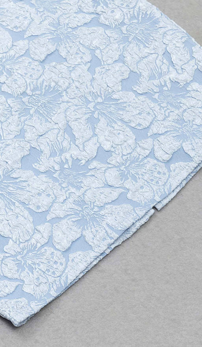 Jacquard PUFF SLEEVE MIDI DRESS IN SKY blue