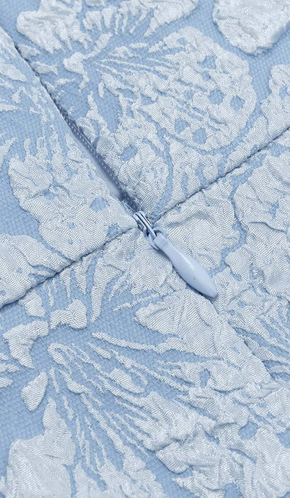 Jacquard PUFF SLEEVE MIDI DRESS IN SKY blue