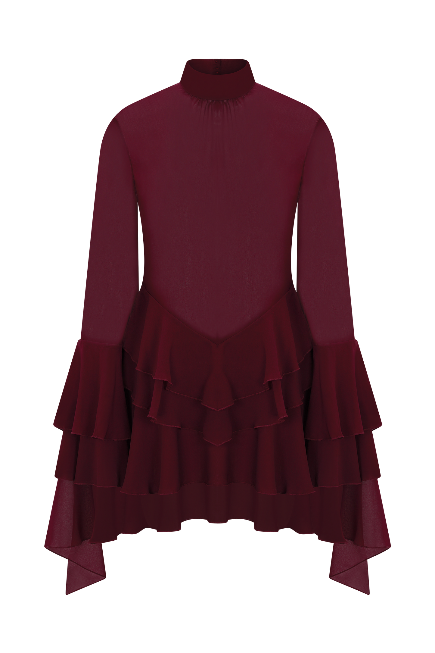 Chiffon Ruffle Mini Dress - Wine