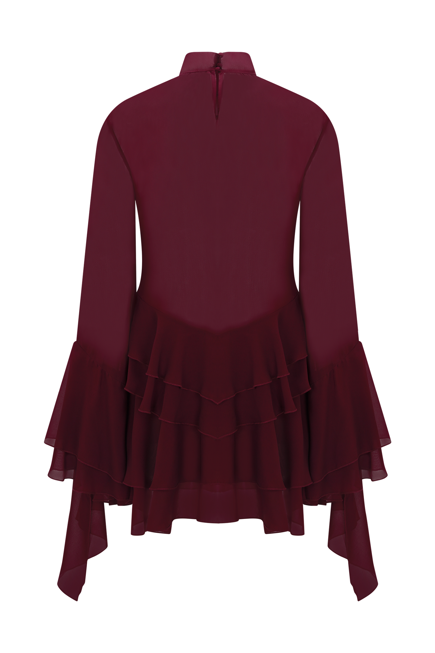 Chiffon Ruffle Mini Dress - Wine