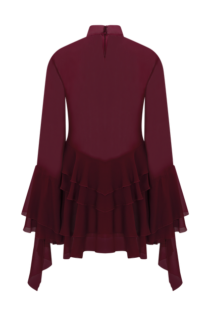 Chiffon Ruffle Mini Dress - Wine