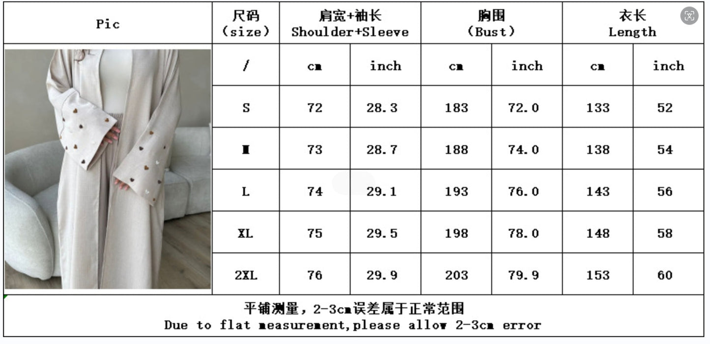 2pcs Set Heart Embroidered Cardigan Robe and Love Hijab