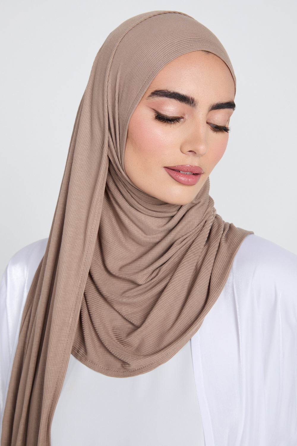 Premium Instant Bamboo Ribbed Jersey Hijab - Dusty Taupe
