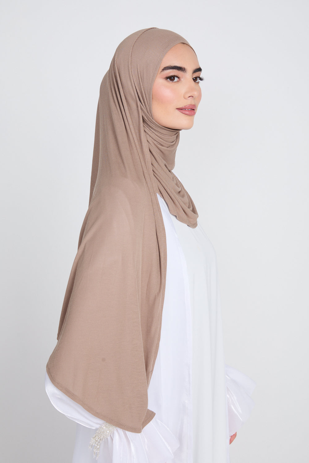 Premium Instant Bamboo Ribbed Jersey Hijab - Dusty Taupe