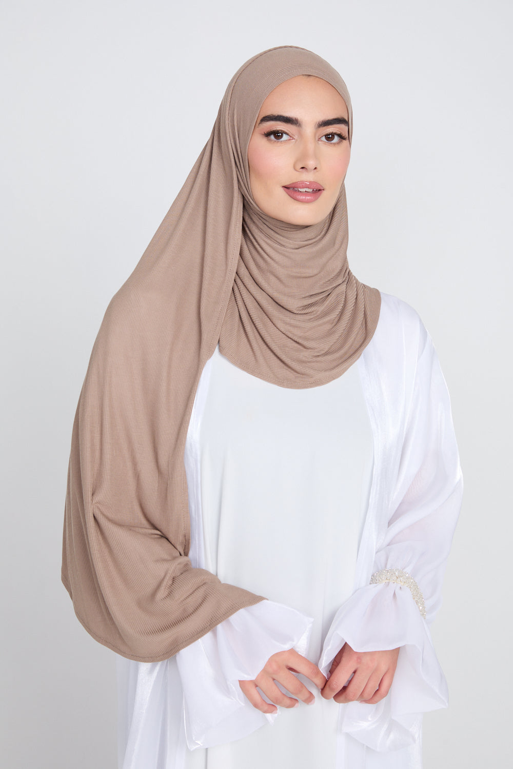 Premium Instant Bamboo Ribbed Jersey Hijab - Dusty Taupe
