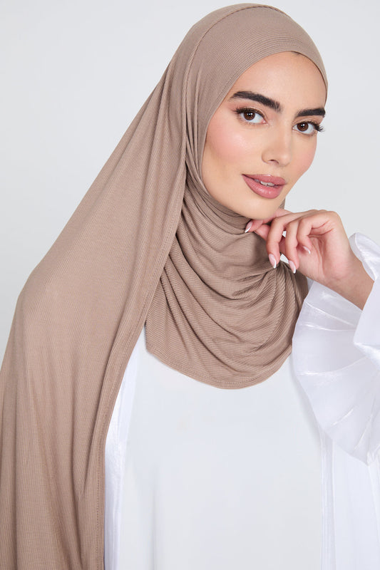 Premium Instant Bamboo Ribbed Jersey Hijab - Dusty Taupe