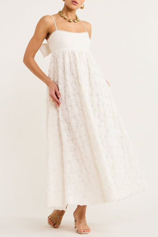 Iggy Embroidered Midi Dress In Cream