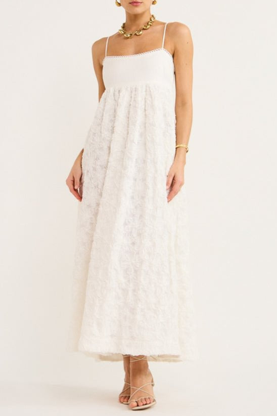 Iggy Embroidered Midi Dress In Cream