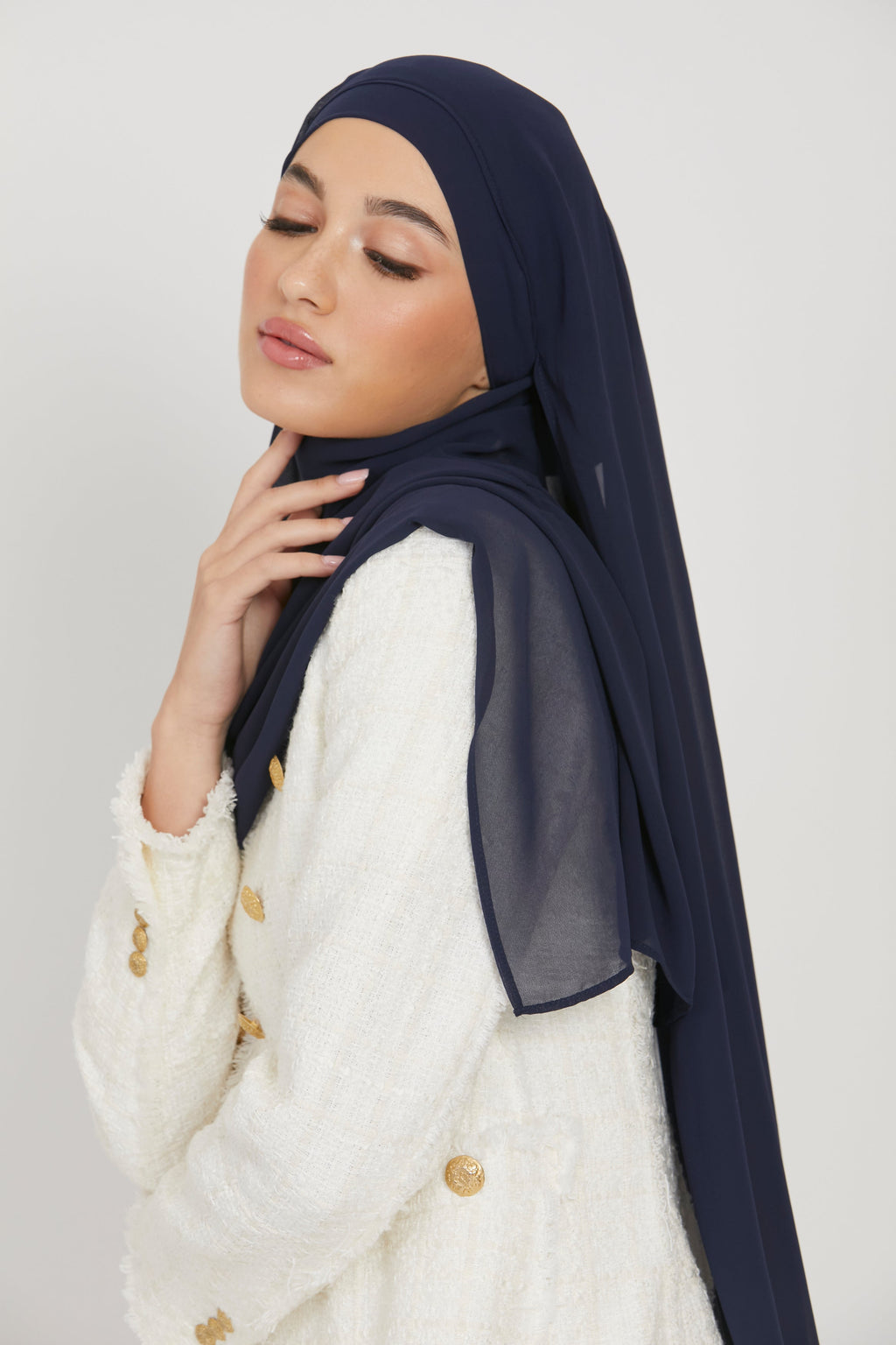 Premium Instant Chiffon Hijab - Navy