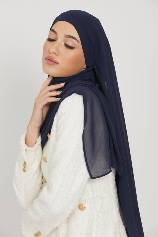 Premium Instant Chiffon Hijab - Navy