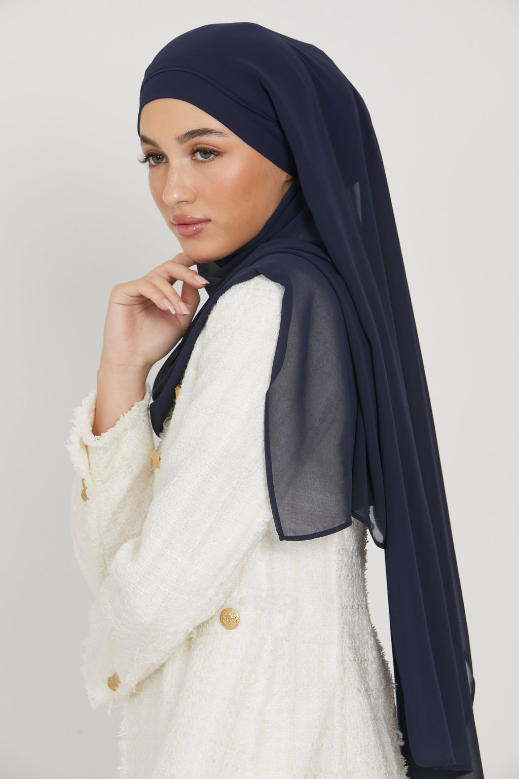 Premium Instant Chiffon Hijab - Navy