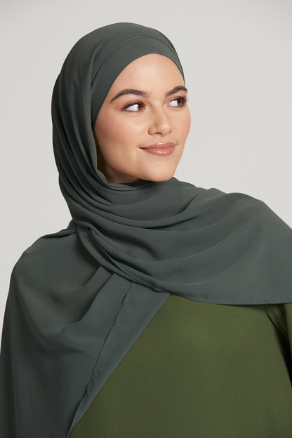 Premium Instant Chiffon Hijab - Dark Green