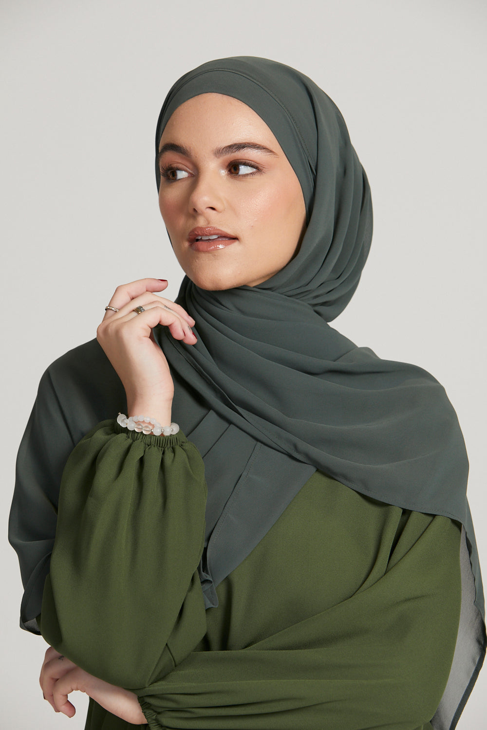 Premium Instant Chiffon Hijab - Dark Green