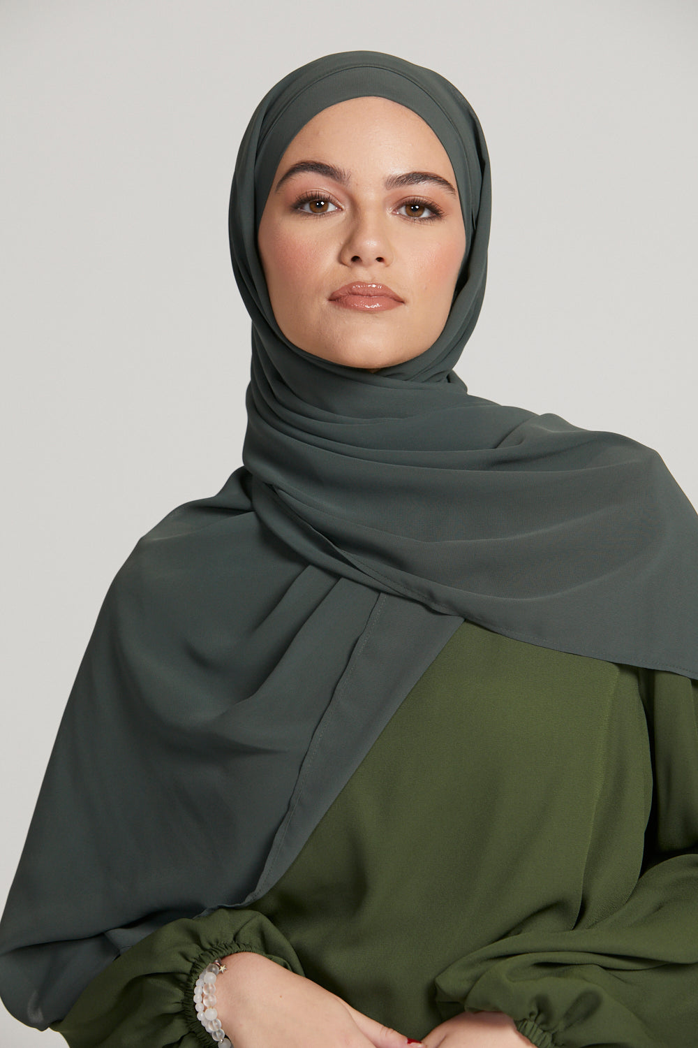 Premium Instant Chiffon Hijab - Dark Green