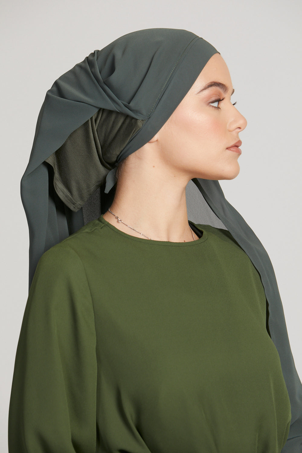 Premium Instant Chiffon Hijab - Dark Green