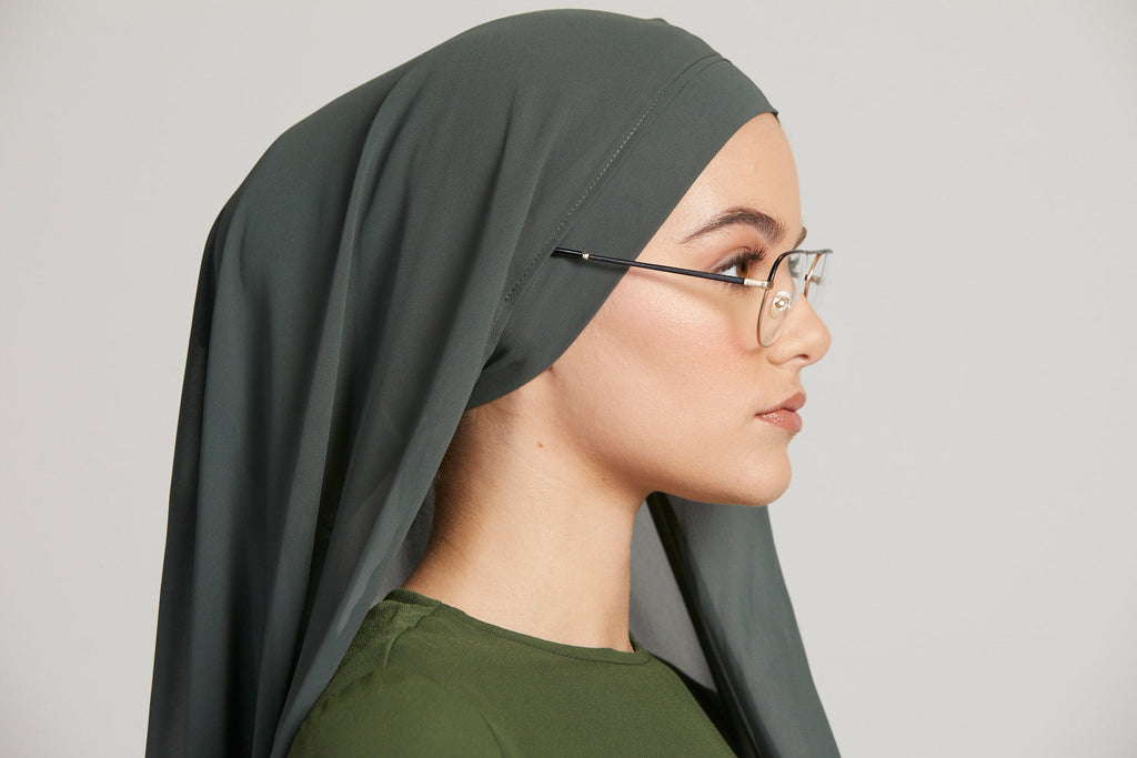 Premium Instant Chiffon Hijab - Dark Green