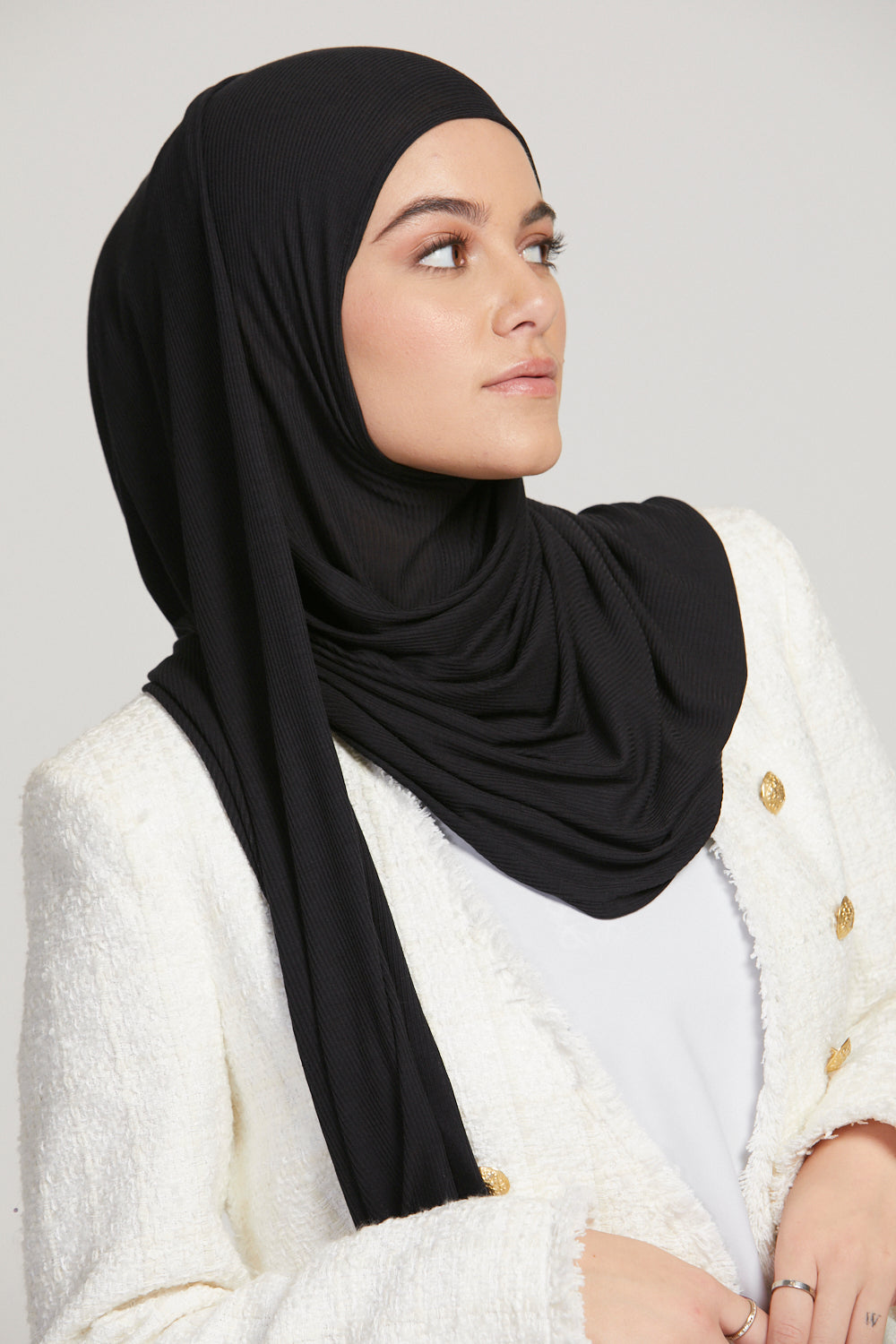 Premium Instant Bamboo Ribbed Jersey Hijab - Black