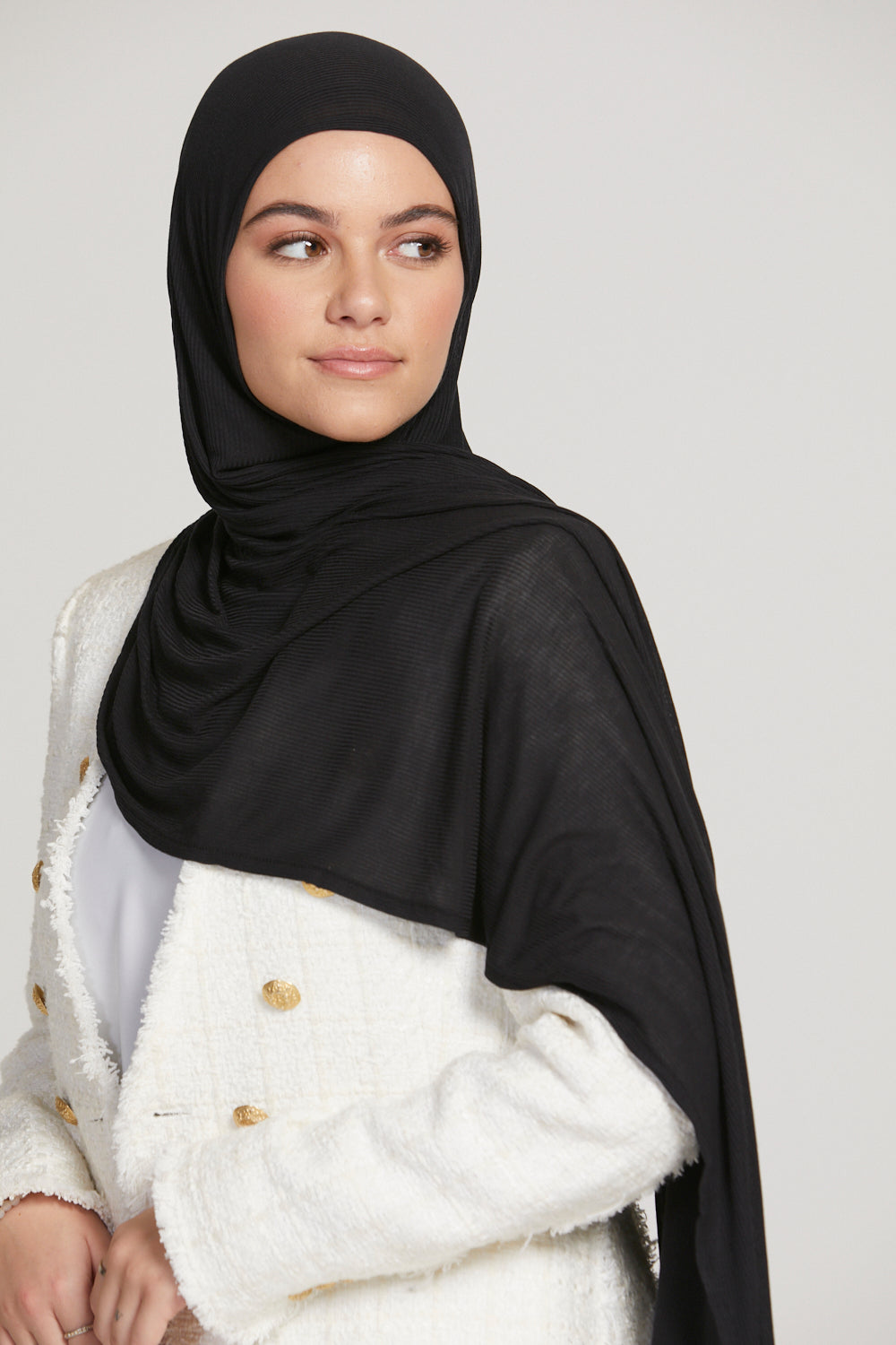 Premium Instant Bamboo Ribbed Jersey Hijab - Black