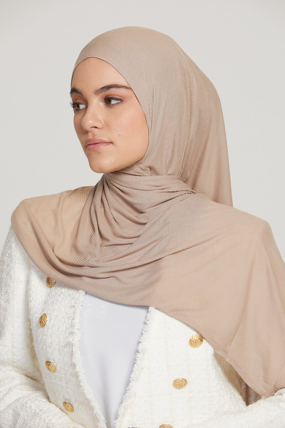 Premium Instant Bamboo Ribbed Jersey Hijab - Nude