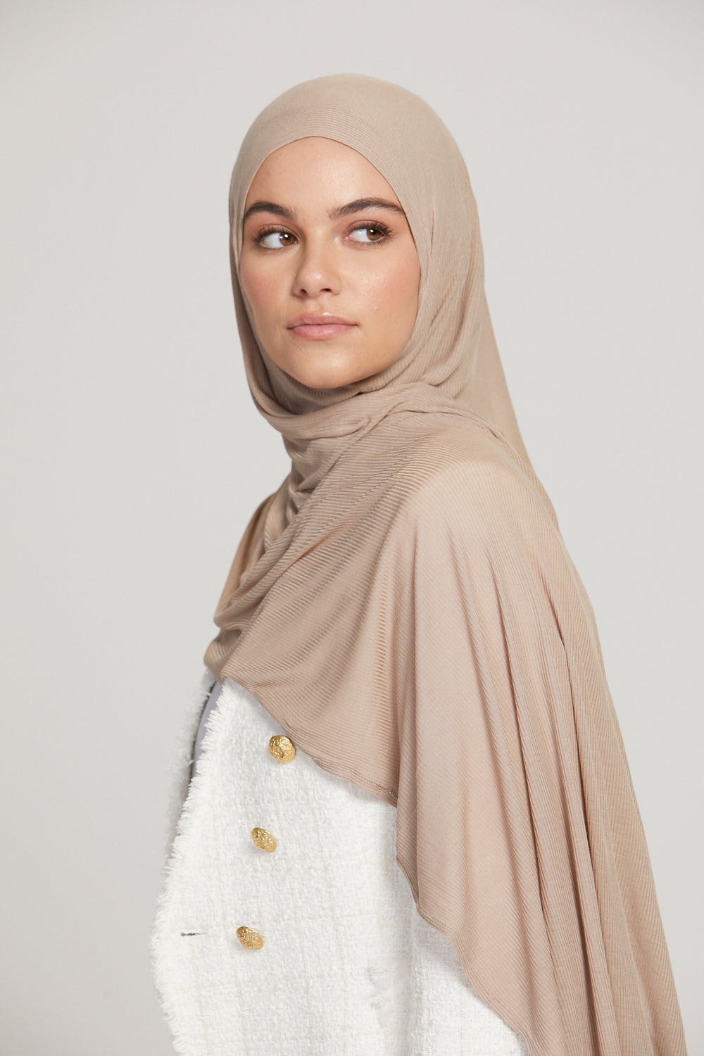 Premium Instant Bamboo Ribbed Jersey Hijab - Nude