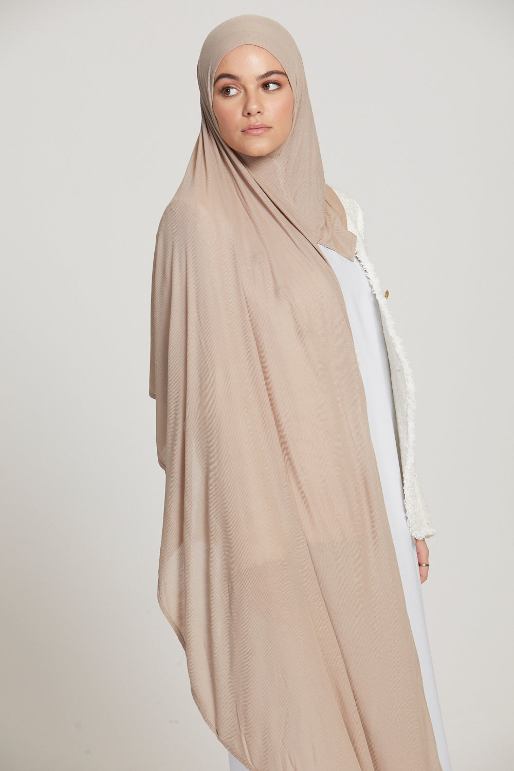 Premium Instant Bamboo Ribbed Jersey Hijab - Nude
