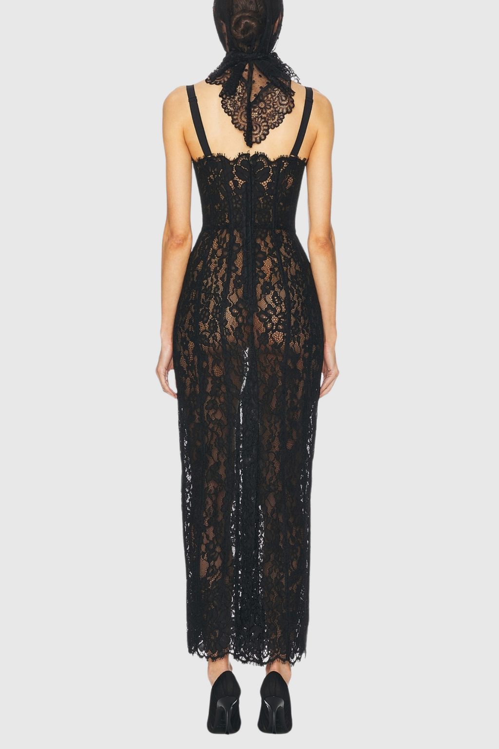 freda Lace Corset maxi Dress in black