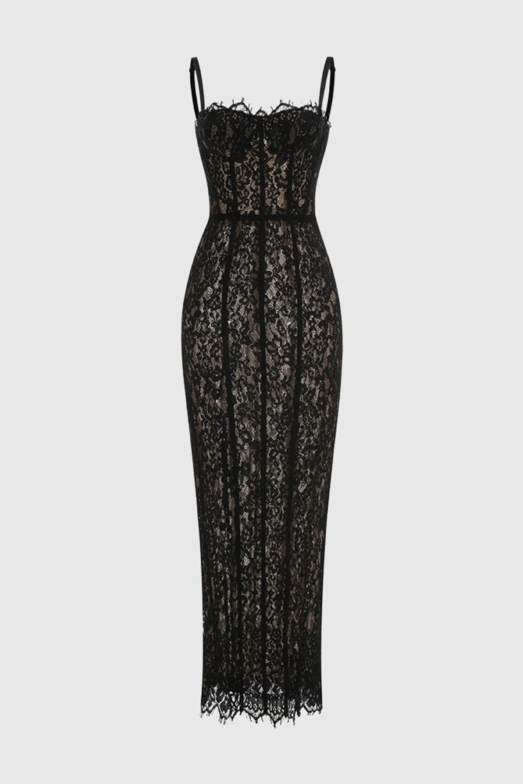 freda Lace Corset maxi Dress in black
