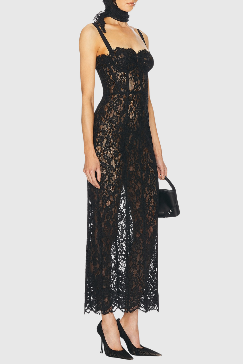 freda Lace Corset maxi Dress in black