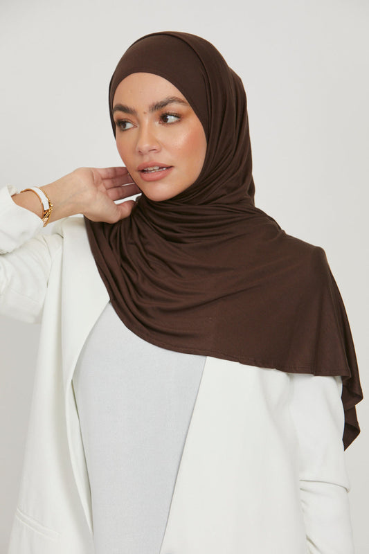 Premium Instant Jersey Hijab - Dark Brown