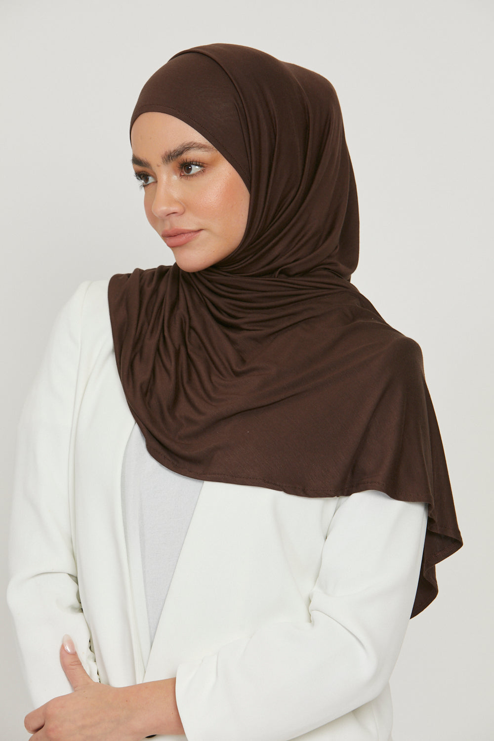 Premium Instant Jersey Hijab - Dark Brown