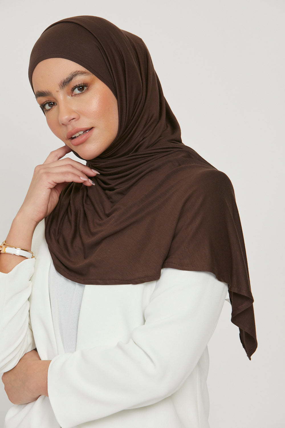 Premium Instant Jersey Hijab - Dark Brown