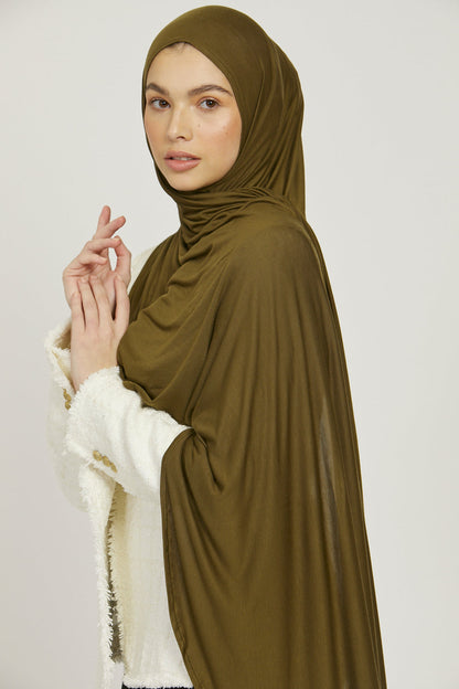 Premium Instant Jersey Hijab - Olive