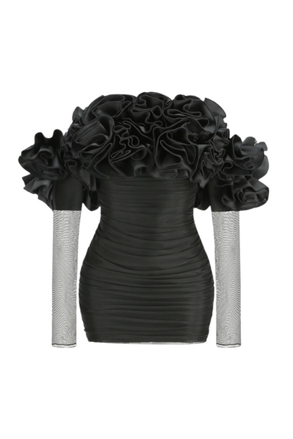 Joyanne Off Shoulder Flower Mesh Mini Dress