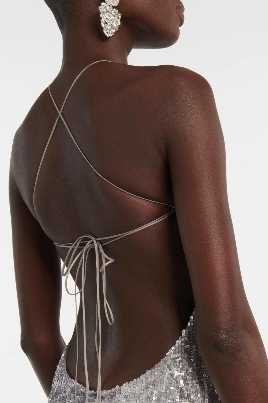 Abito lungo con paillettes floreali e schiena scoperta Kiara