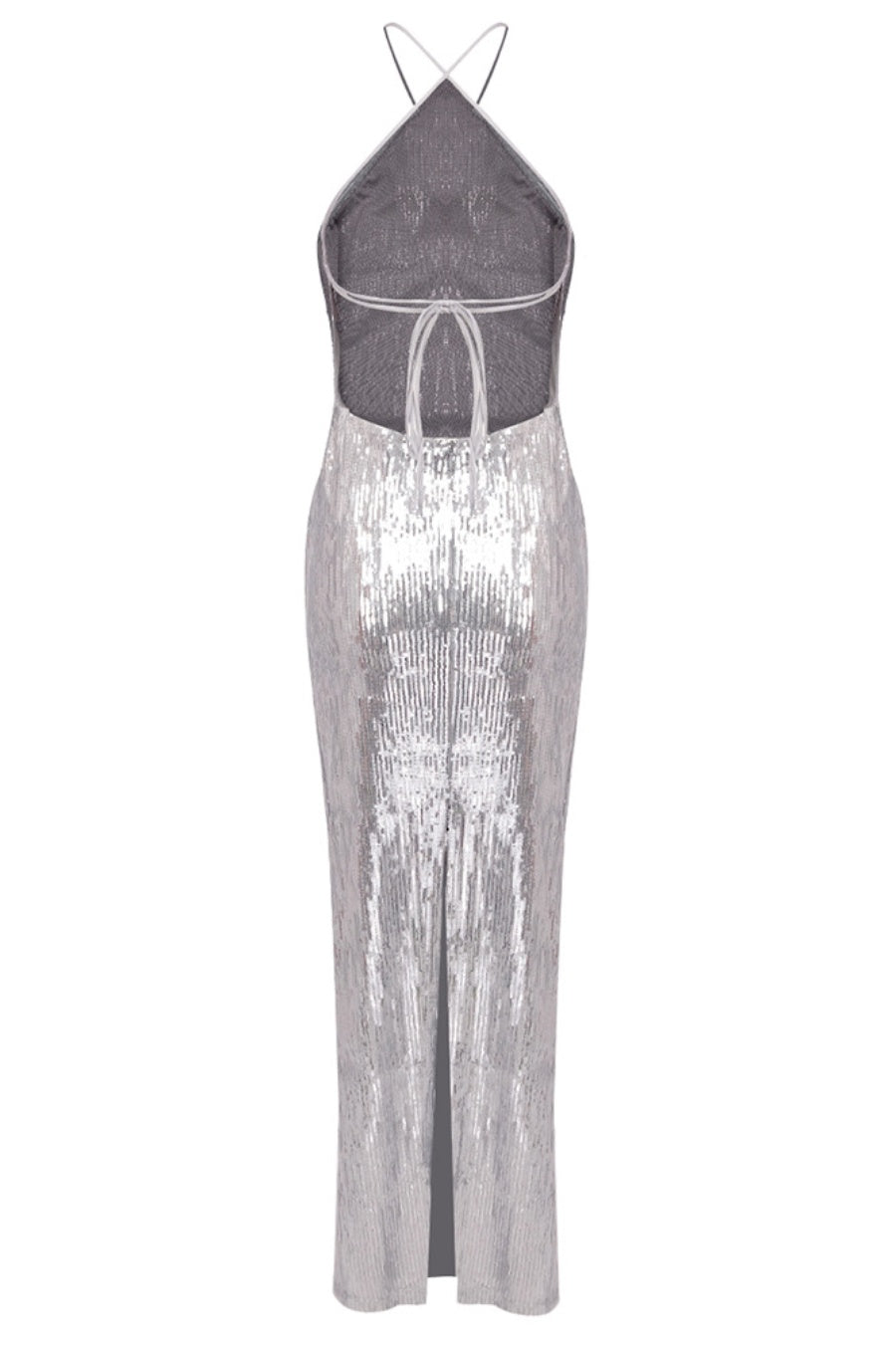 Abito lungo con paillettes floreali e schiena scoperta Kiara