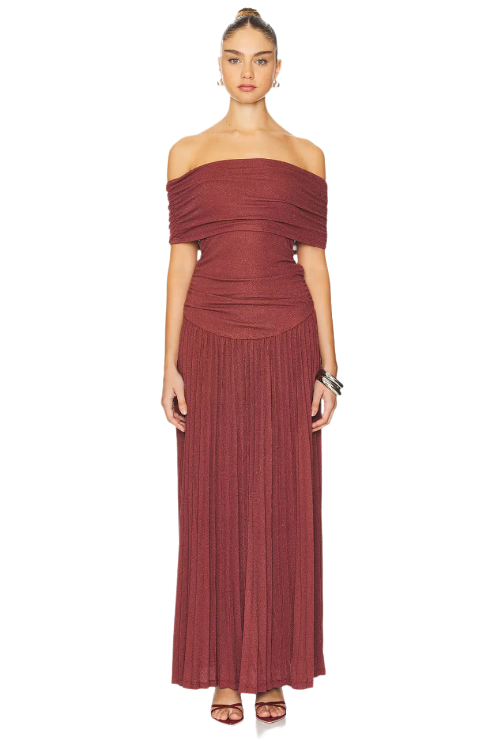 sabina bodycon strapless maxi dress in brick Red