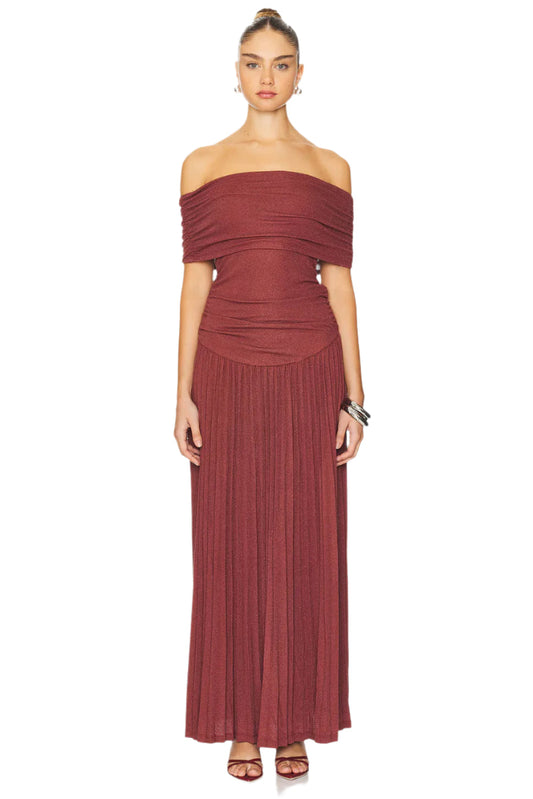 sabina bodycon strapless maxi dress in brick Red