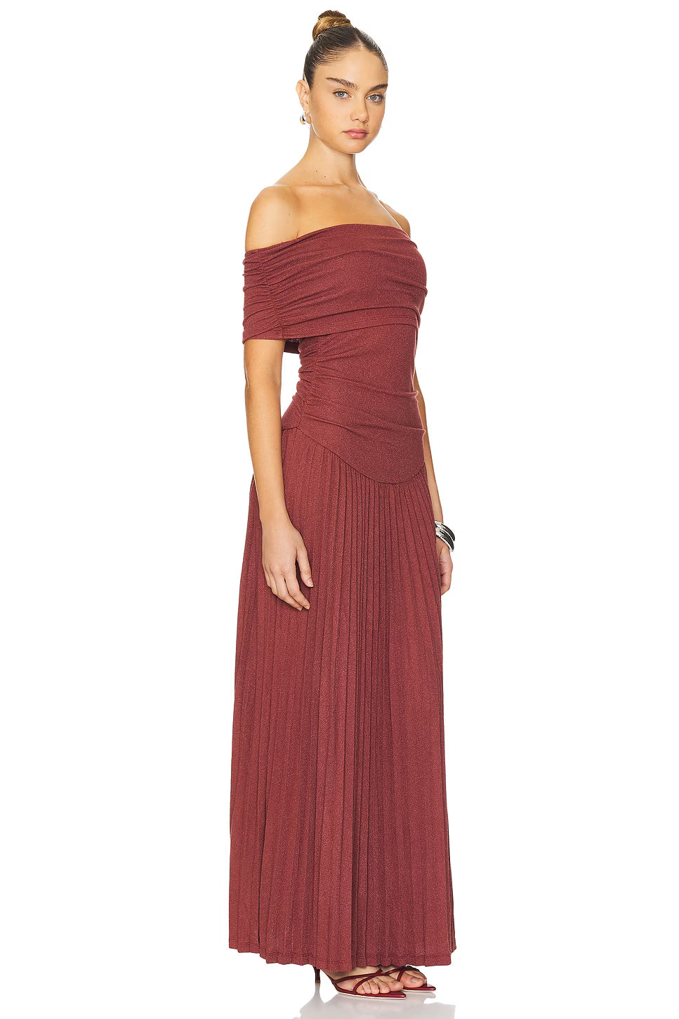 sabina bodycon strapless maxi dress in brick Red