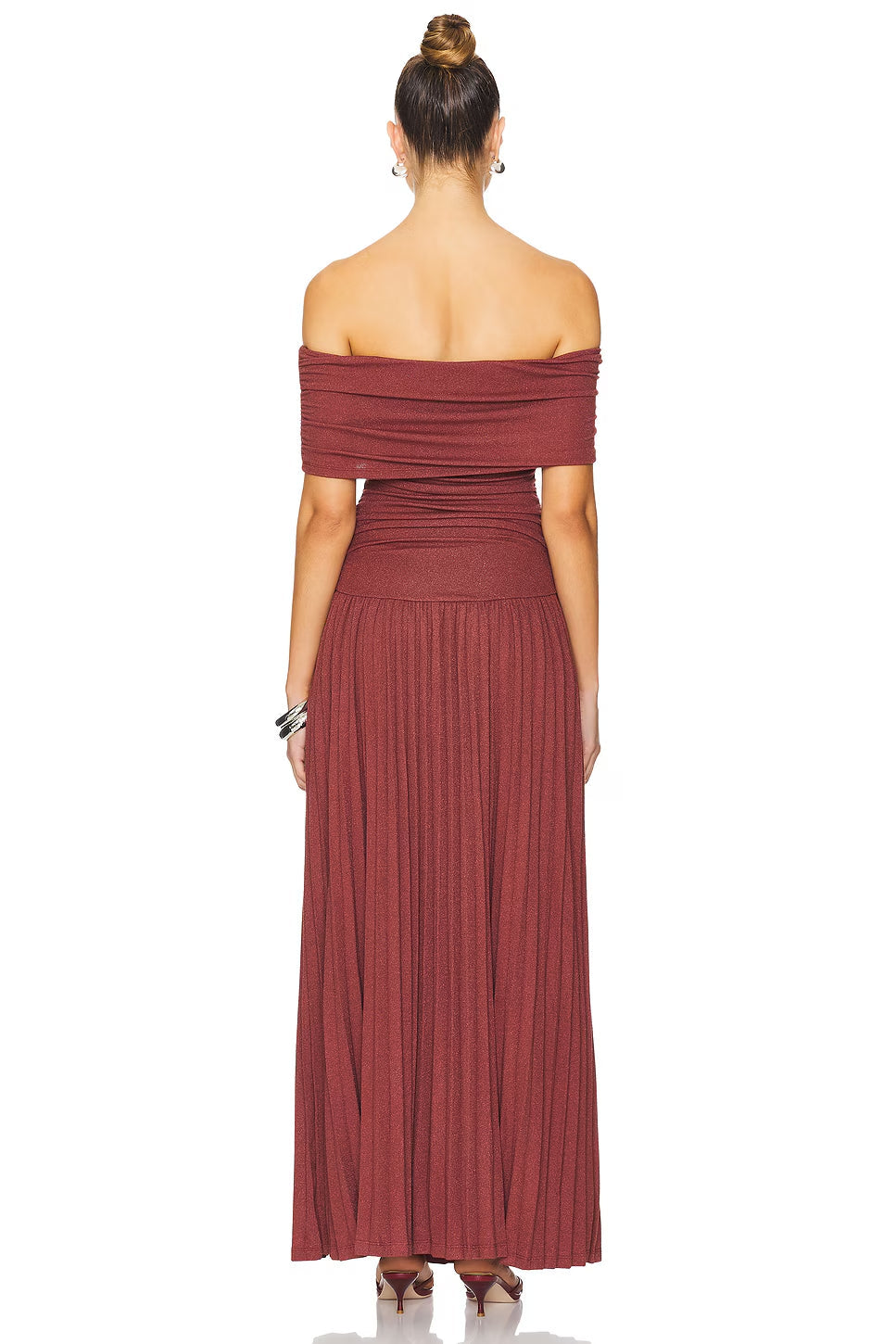 sabina bodycon strapless maxi dress in brick Red