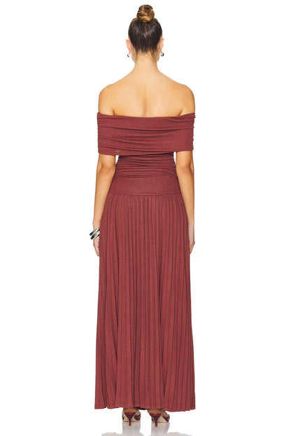 sabina bodycon strapless maxi dress in brick Red