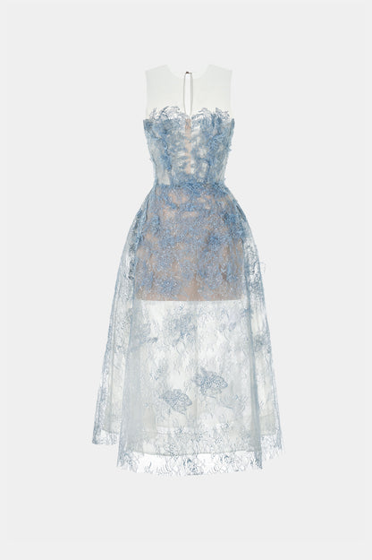BLUE BEADED LACE DRESS
