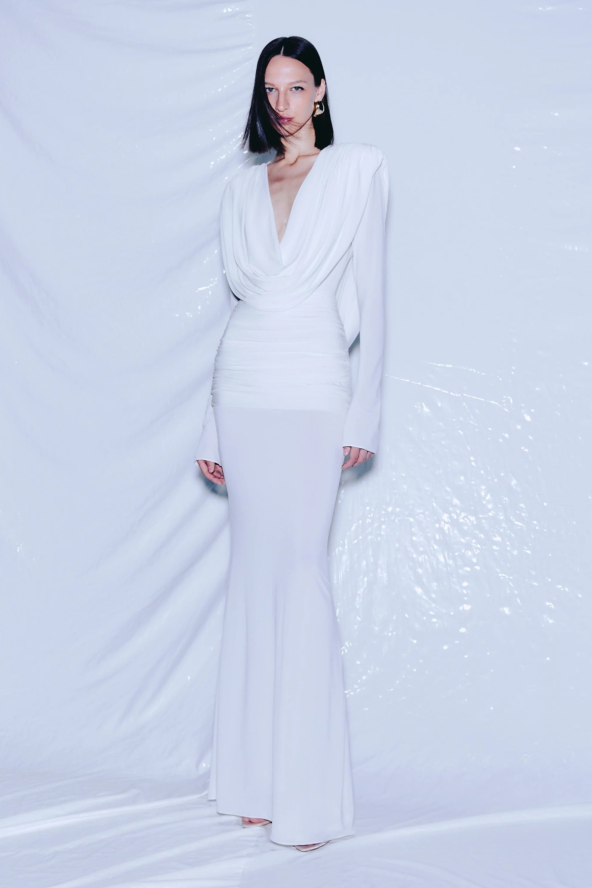 Linus V-neck Draped Backless Maxi Dress