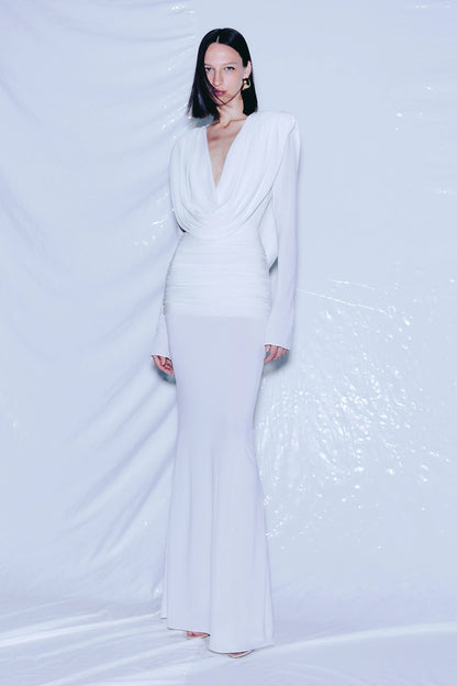 Linus V-neck Draped Backless Maxi Dress