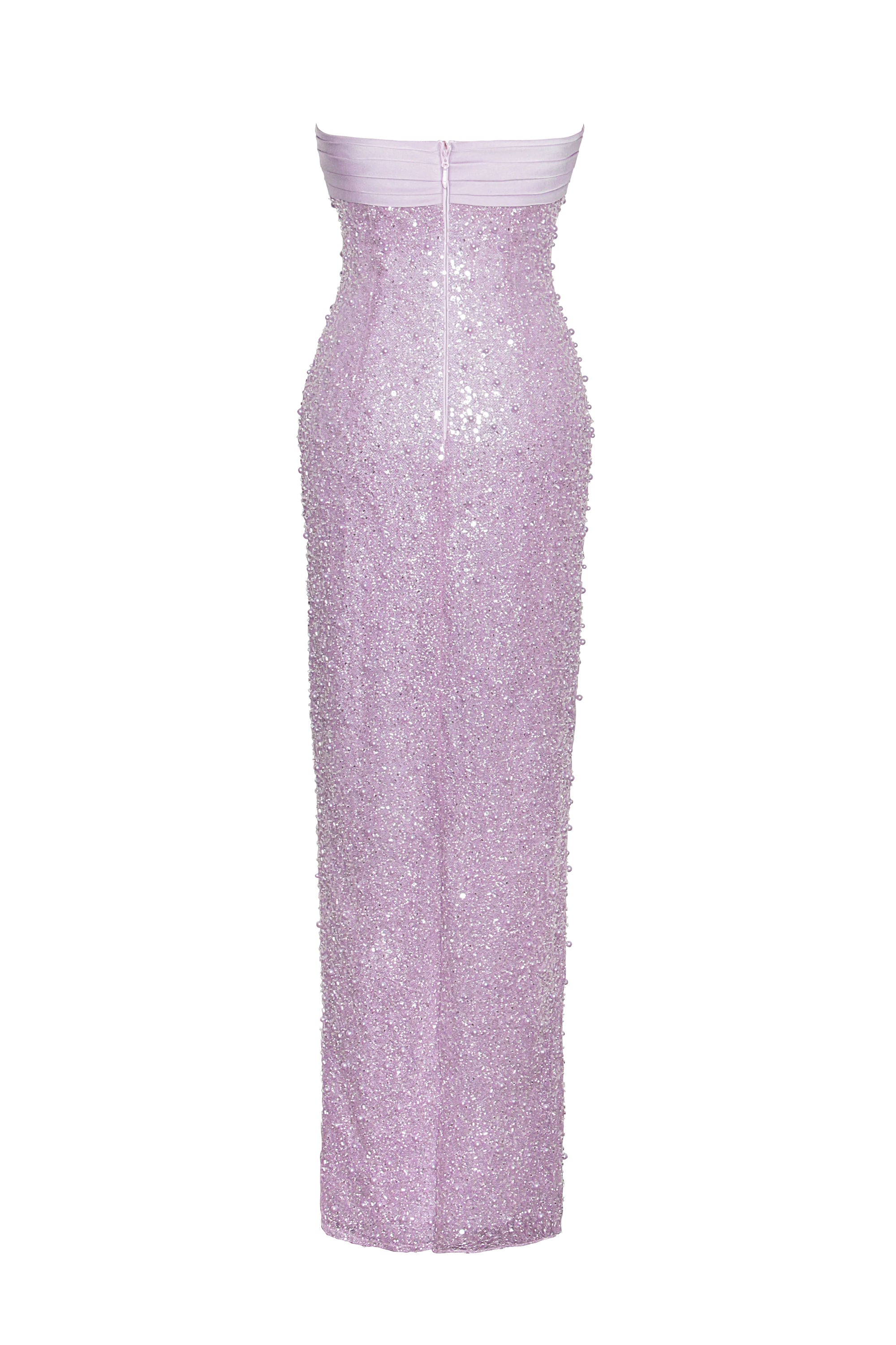 PINK SATIN SEQUIN PEARLS BEADED MAXI DRESS