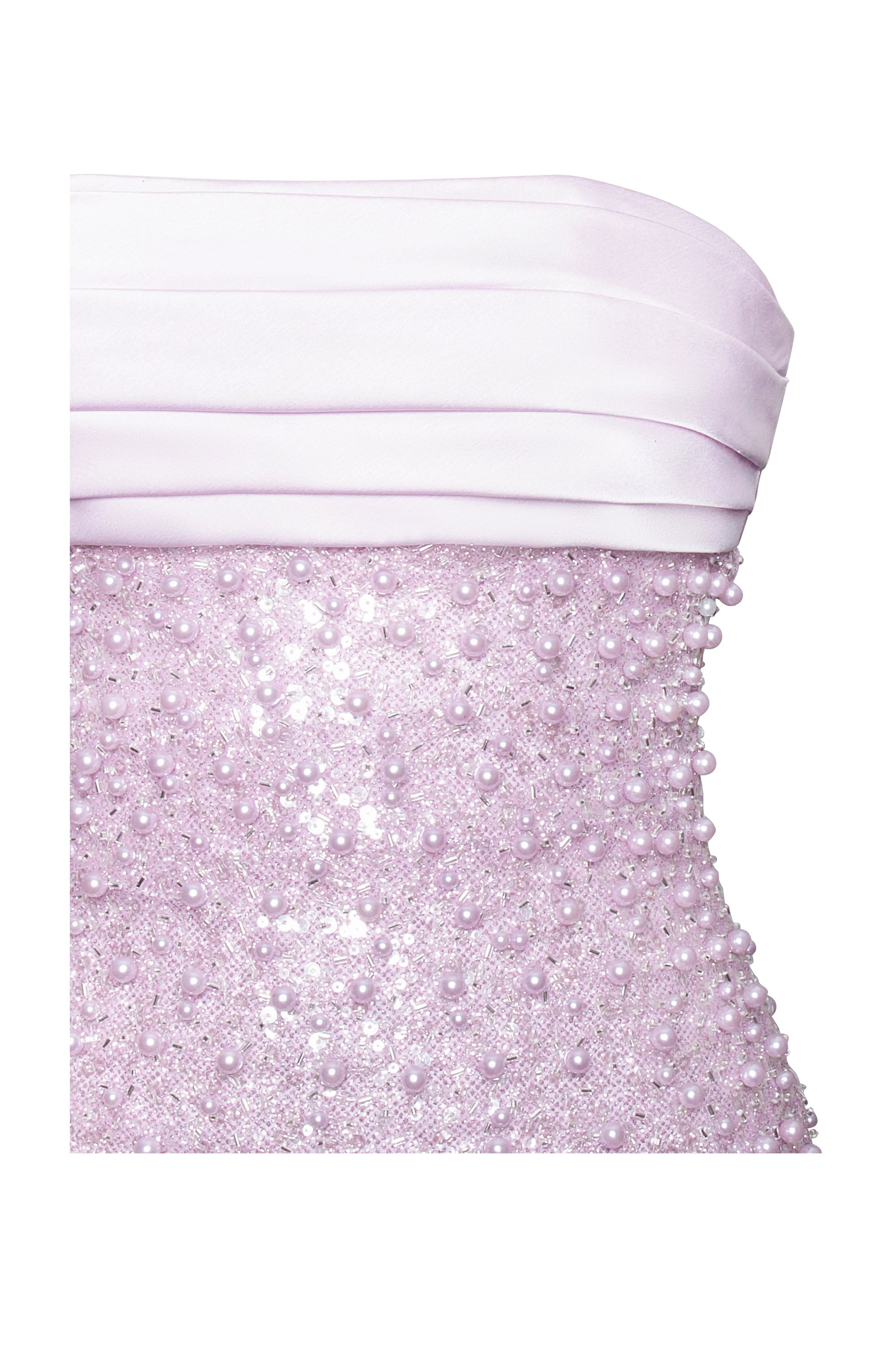 PINK SATIN SEQUIN PEARLS BEADED MAXI DRESS