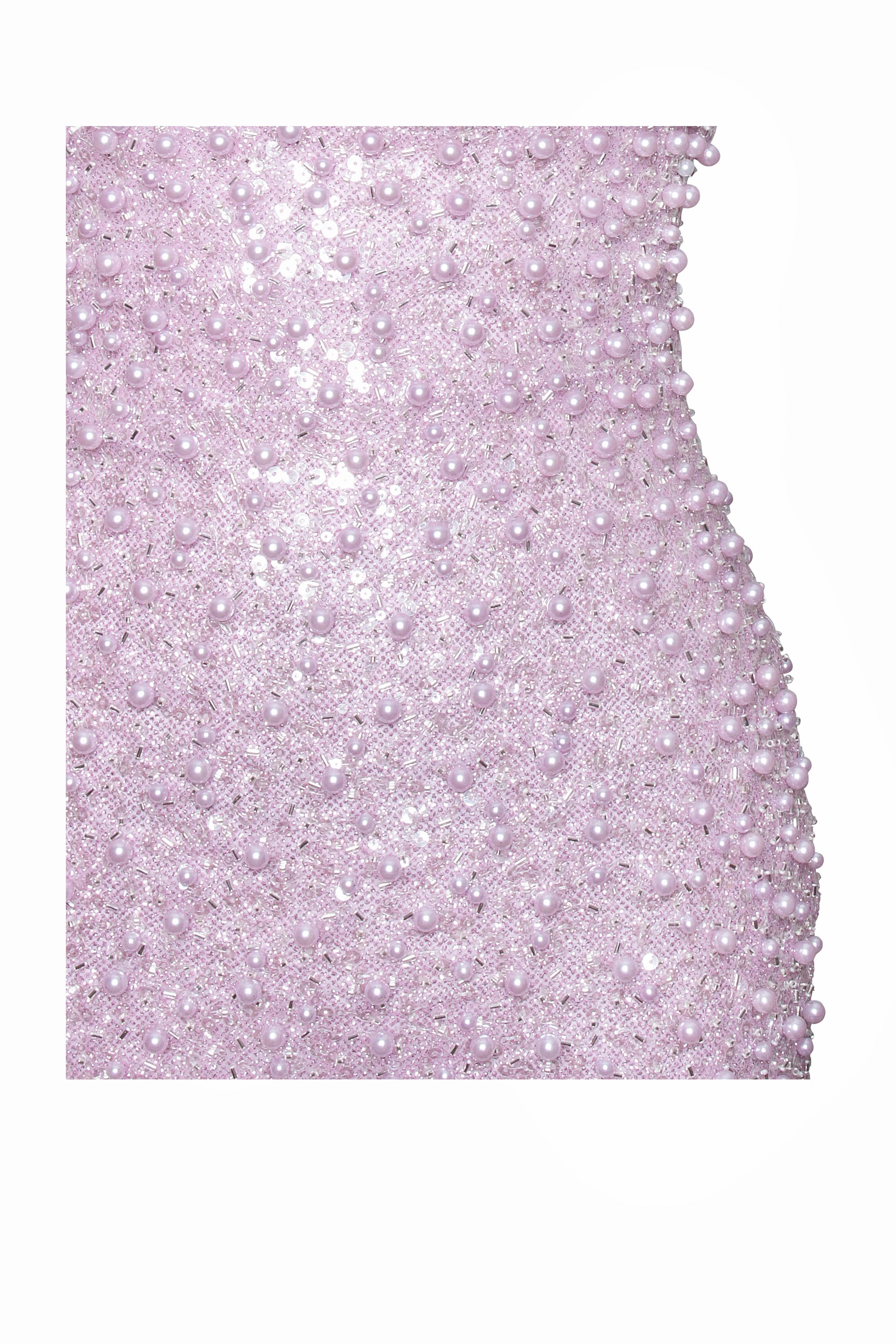PINK SATIN SEQUIN PEARLS BEADED MAXI DRESS
