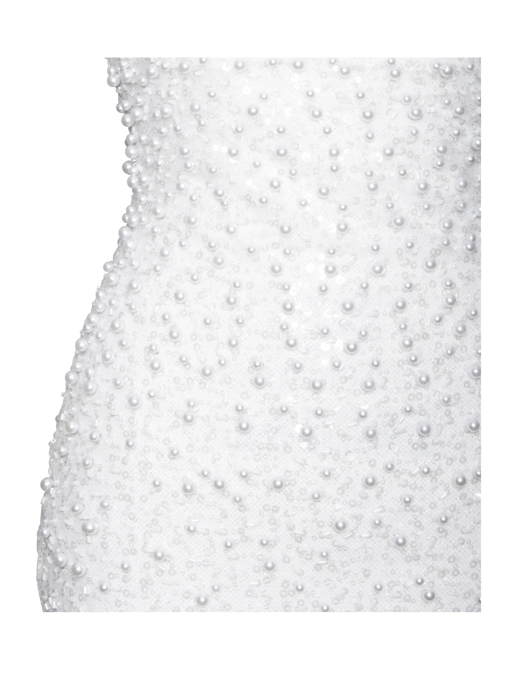 WHITE SATIN SEQUIN PEARLS BEADED MAXI DRESS